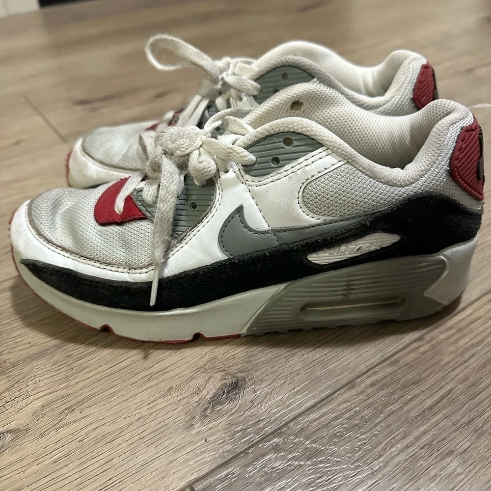 Nike Kids' Air Max 90 Sneakers - White, Red, and Gray boys 5.5